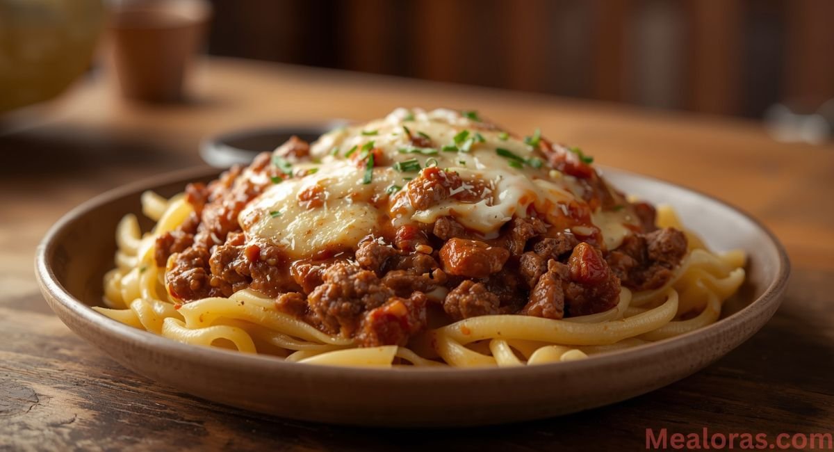 sloppy cheeseburger pasta adding pasta and sauce