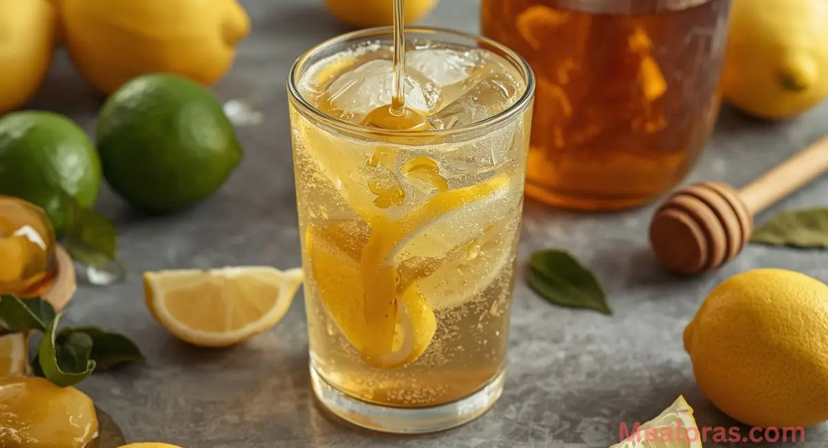 Refreshing Brazilian Mounjaro drink in a clear glass with lemon and ginger on the side