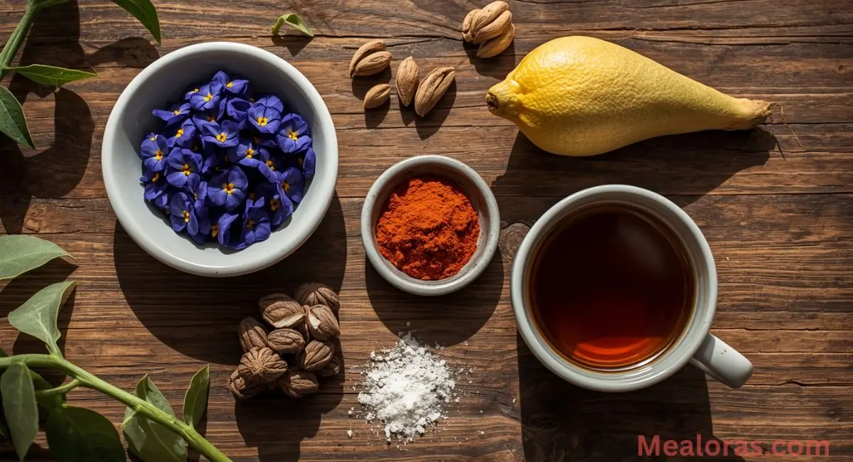 Optional add-ins for Brazilian Mounjaro drink: butterfly pea flower, camu camu powder, and brewed Yerba Mate