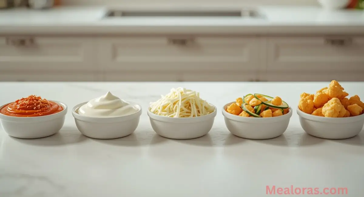 Buffalo chicken lasagna variations — spicy, mild, and blue cheese-free versions with creamy ranch drizzle and extra cheese topping