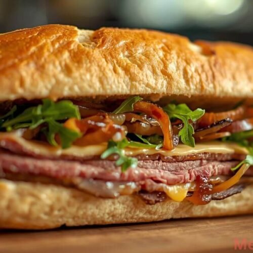 Authentic Buona Beef Tuna Genovese sandwich filled with caramelized onions and Italian tuna on toasted ciabatta roll