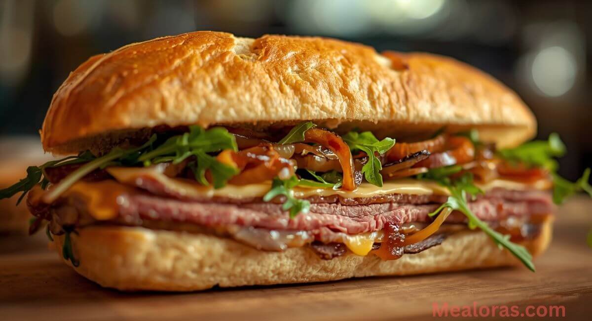 Authentic Buona Beef Tuna Genovese sandwich filled with caramelized onions and Italian tuna on toasted ciabatta roll