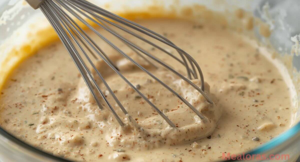 Three shallow bowls with flour, beaten eggs, and panko-parmesan mixture for breading chicken.