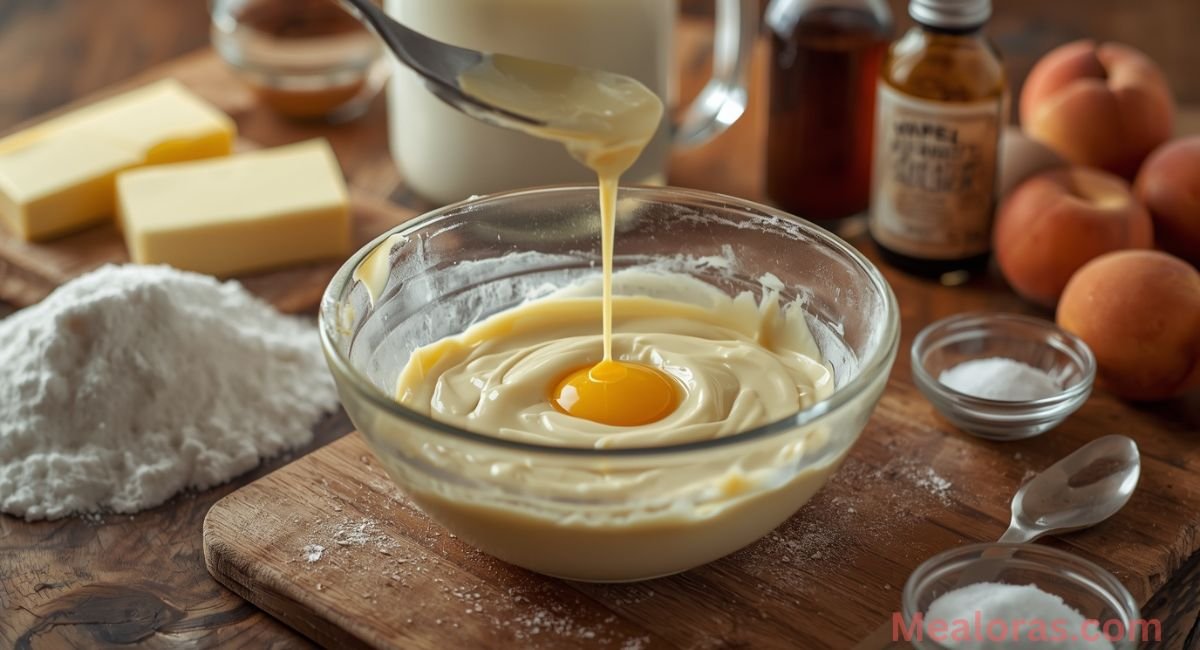 Easy homemade buttermilk peach pound cake drizzled with caramel glaze