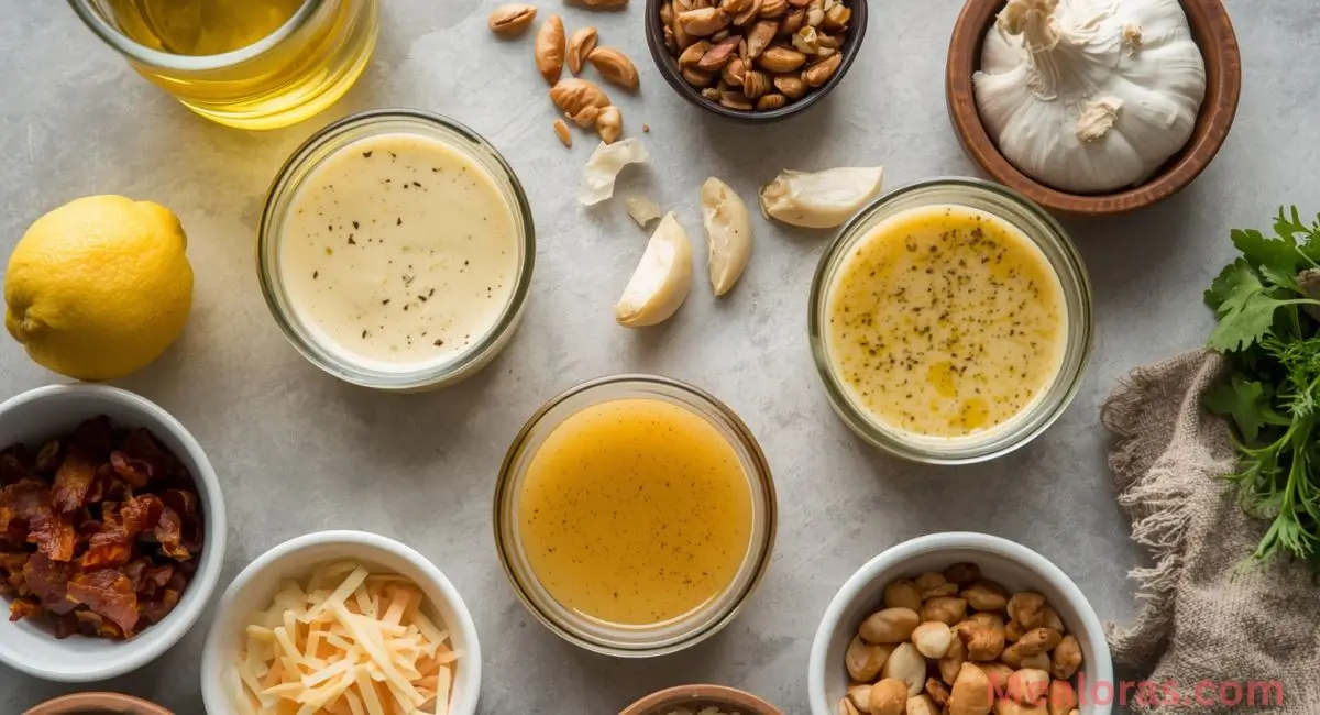 Bowls of Lexingtonian salad dressings including ranch, vinaigrette, and honey mustard variations