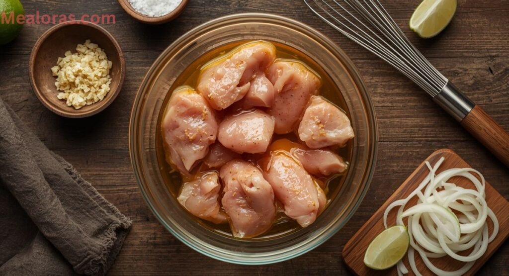 Marinating honey lime chicken in a sweet and tangy sauce before cooking for a 30-minute honey lime chicken stack recipe