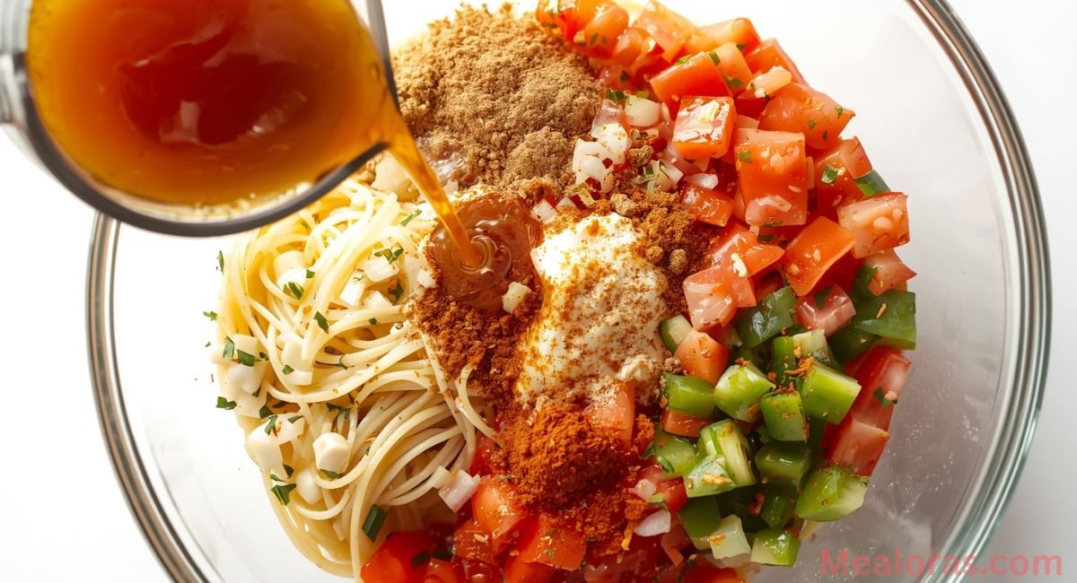 italian dressing mixed with salad supreme seasoning in glass measuring cup