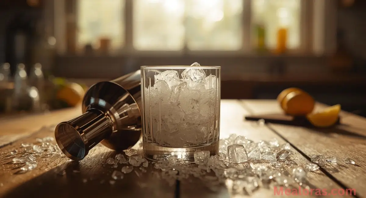 Shaking crushed ice with pineapple and lemon juice to make a frothy Pineapple Lemon Drop Mocktail