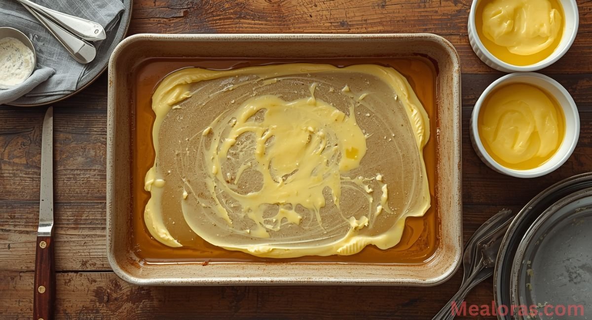 Greased 9x13-inch baking dish and ramekins ready for Fleming’s potatoes preparation