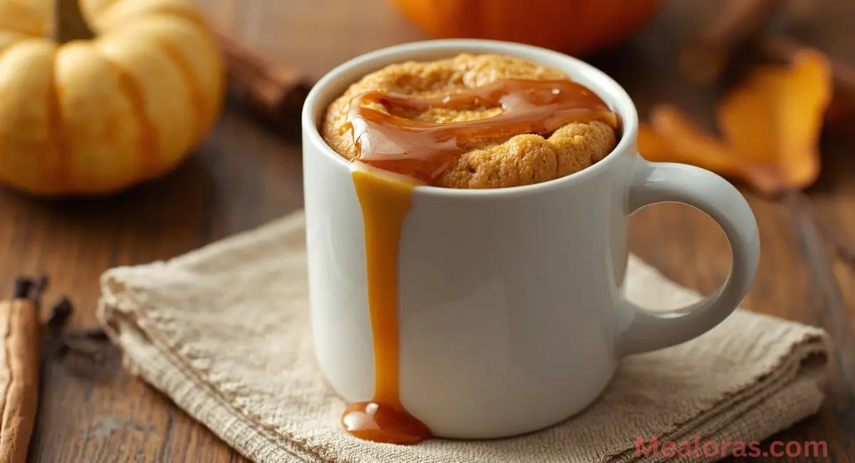Pumpkin cinnamon cottage cheese mug cake — warm, fluffy, and protein-packed fall dessert