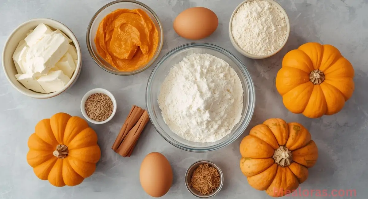 Pumpkin puree, cottage cheese, almond flour, and cinnamon ingredients for mug cake recipe