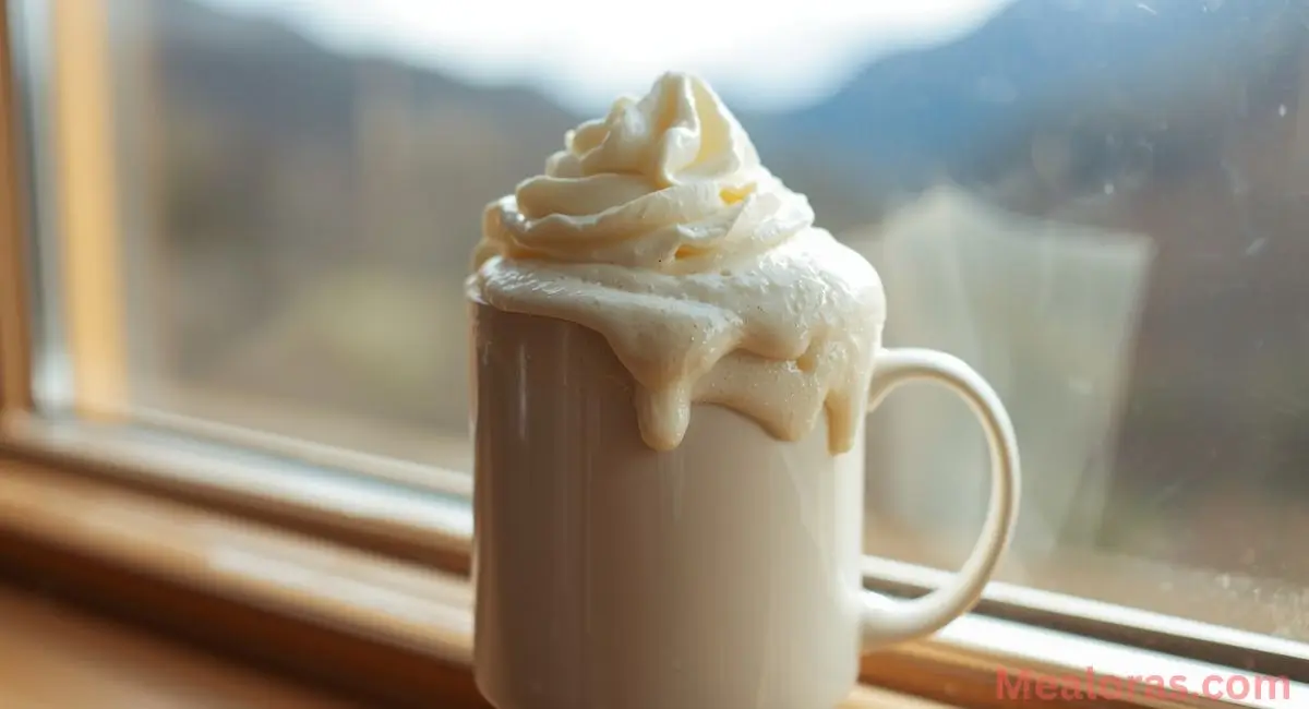 Creamy summer moon milk in a cozy white mug topped with frothy foam and a sprinkle of cinnamon
