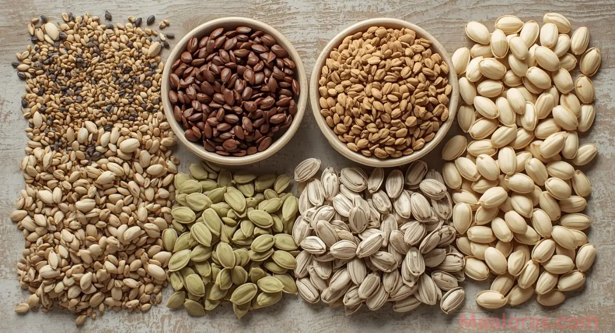 Chia, flax, and pumpkin seeds steeped in warm herbal tea for a healthy bariatric drink