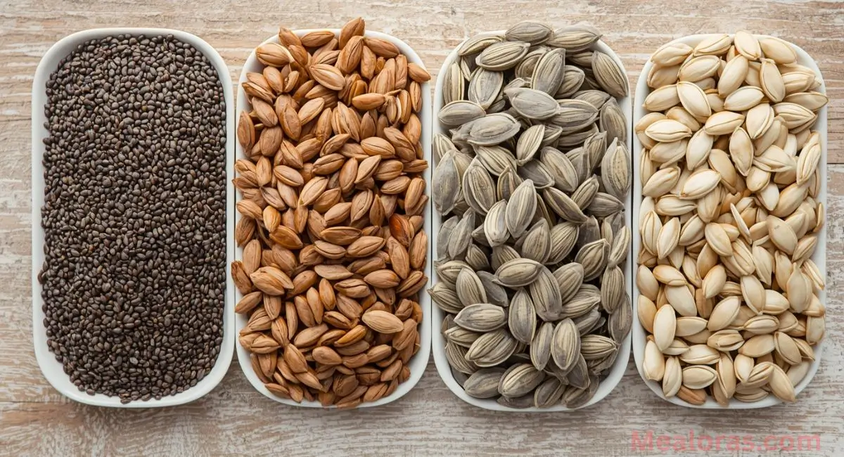 Chia, flax, pumpkin, and sunflower seeds nutrient-rich superfood mix