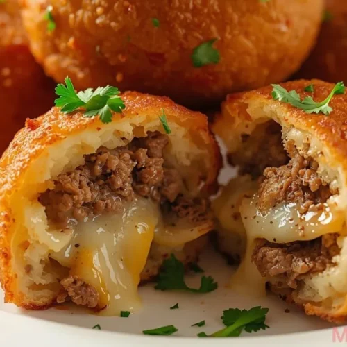 Garlic Parmesan Cheeseburger Bombs freshly baked, golden and cheesy