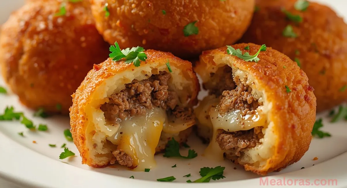Garlic Parmesan Cheeseburger Bombs freshly baked, golden and cheesy