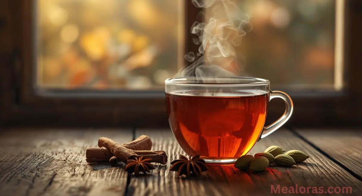 JalbiteDrinks herbal tea in a clear cup with fresh ginger, lemon, and cinnamon