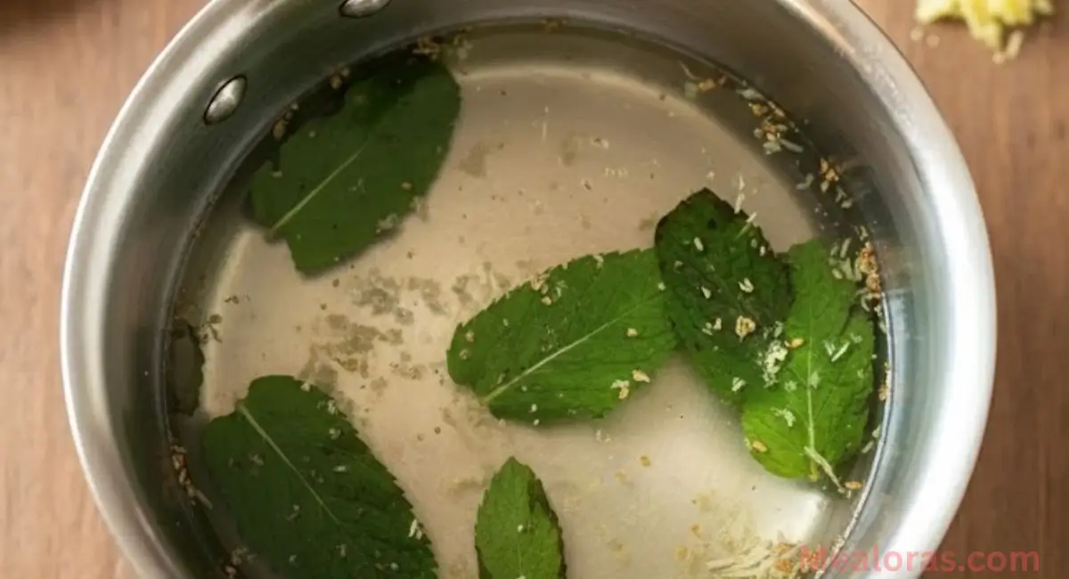 Step-by-step preparation of lemon balm tea: boiling water, adding herbs to a teapot, steeping, and serving with lemon and honey