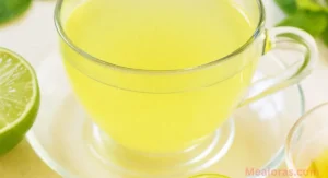 steaming cup of lemon balm tea with fresh lemon and honey on the side, showcasing a healthy weight loss drink