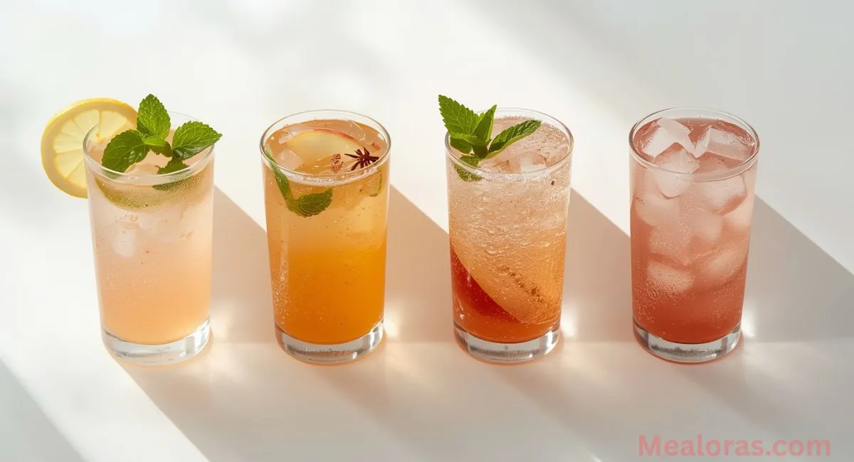 Four pink salt trick drink variations: Lemon-Mint, Honey-Cayenne, Apple Cider, Ice Electrolyte