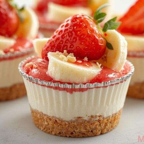 Strawberry Cheesecake Banana Pudding layered dessert with fresh strawberries, sliced bananas, and creamy cheesecake layer