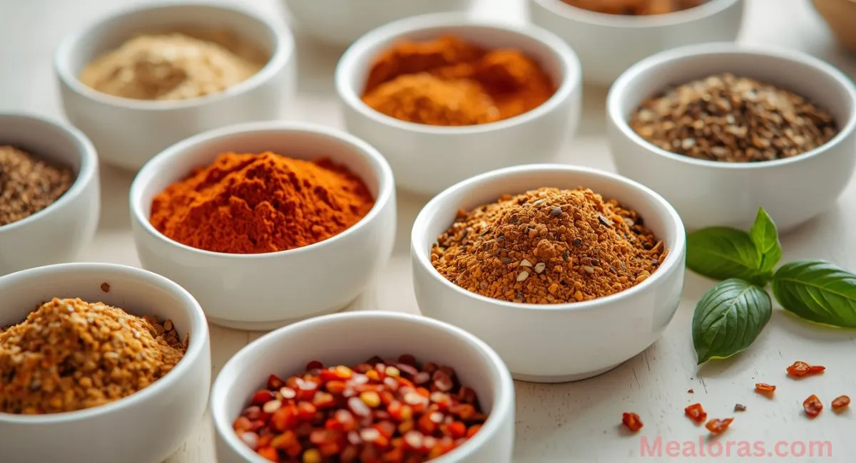 All-purpose chicken seasoning ingredients arranged in small bowls on a clean surface