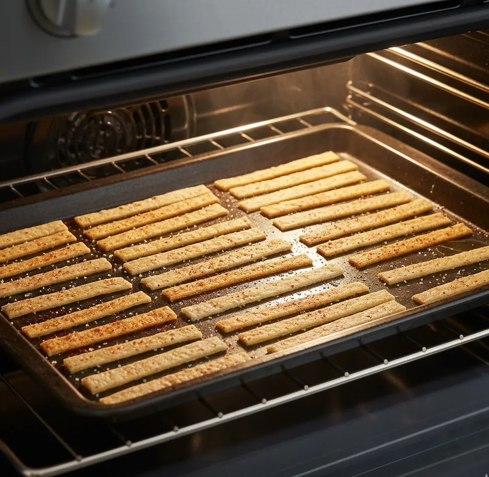 Sliced tortillas tossed with oil and baked on a sheet
