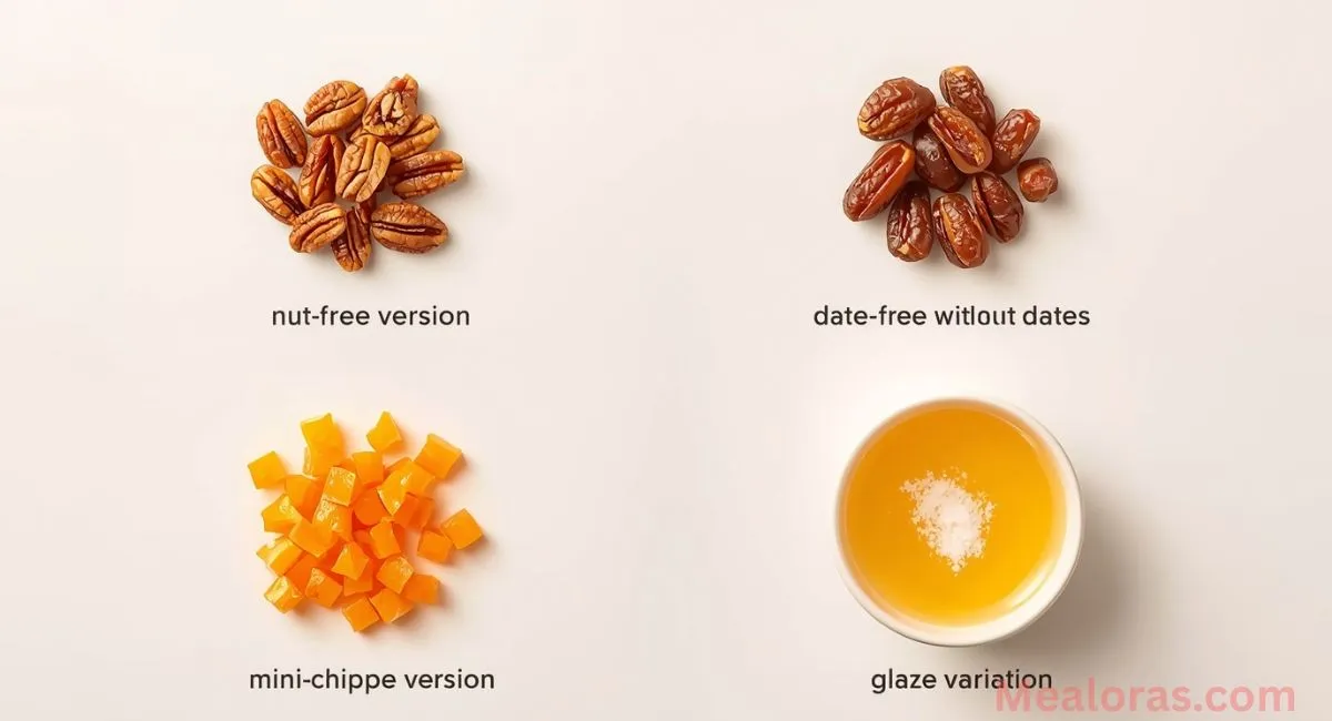 Different versions of the Orange Slice Cake showing nut-free, date-free, and glaze-flavored variations