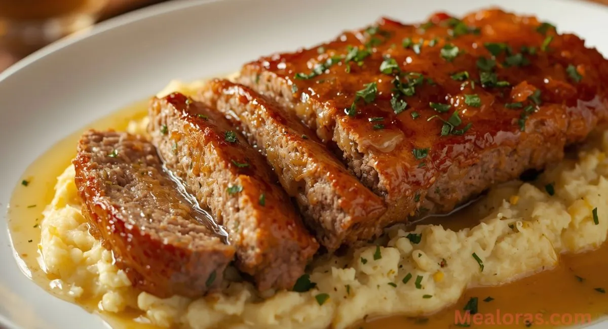 Resting baked garlic Parmesan chicken meatloaf before slicing to keep it moist