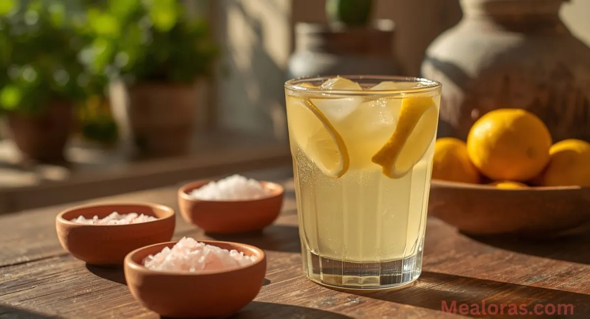 Refreshing sugar-free electrolyte drink in a glass with lemon slices and ice, highlighting healthy hydration