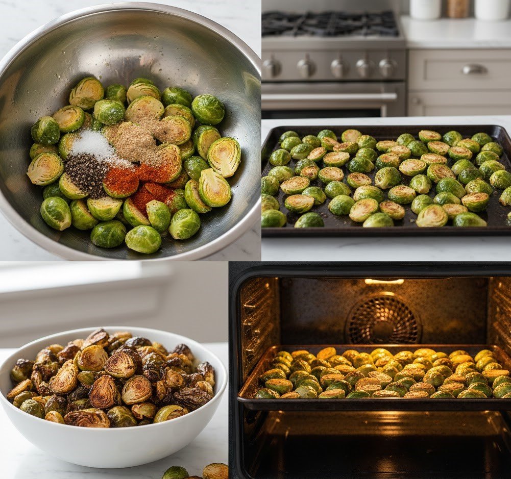 Four variations of Yard House Brussels sprouts including balsamic, bacon, spicy, and maple