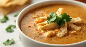 Bowl of Yard House Chicken Tortilla Soup with crispy tortilla strips, avocado, cheese, and fresh cilantro