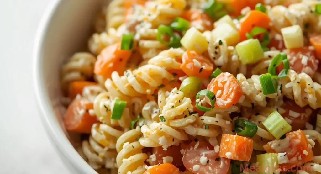 Creamy pasta salad variation with added vegetables