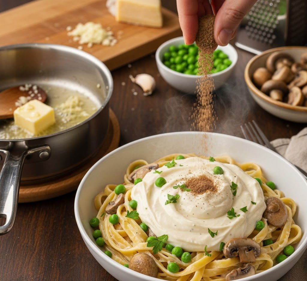 Alfredo sauce infused with sautéed fresh garlic and herbs
