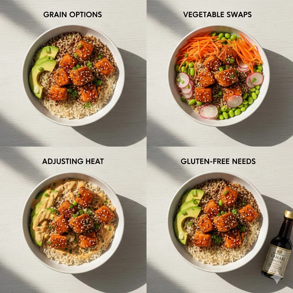 variation of the salmon bowl served with fluffy quinoa instead of white rice, topped with extra sesame seeds