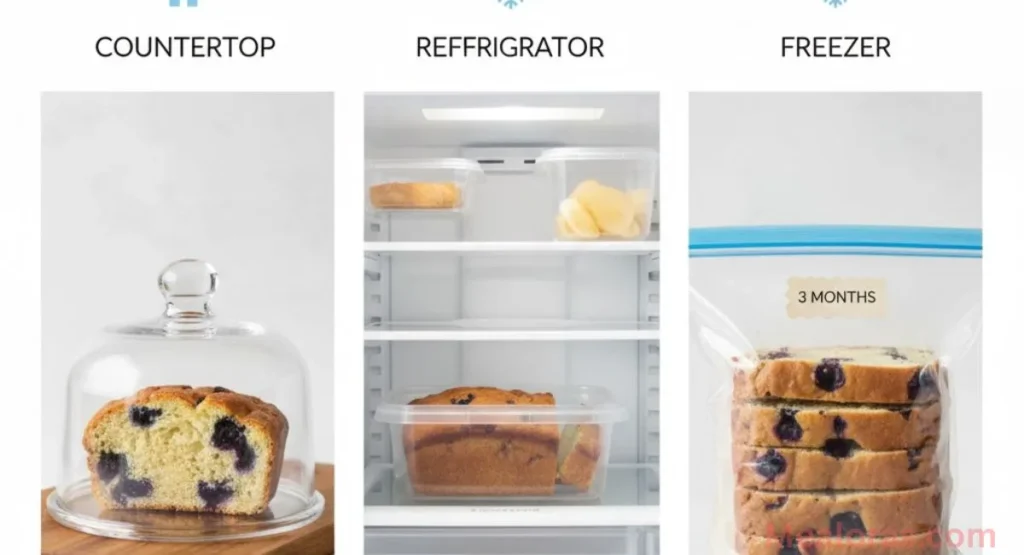 Freshly baked blueberry bread loaves cooling on a metal wire rack after being removed from the pan
