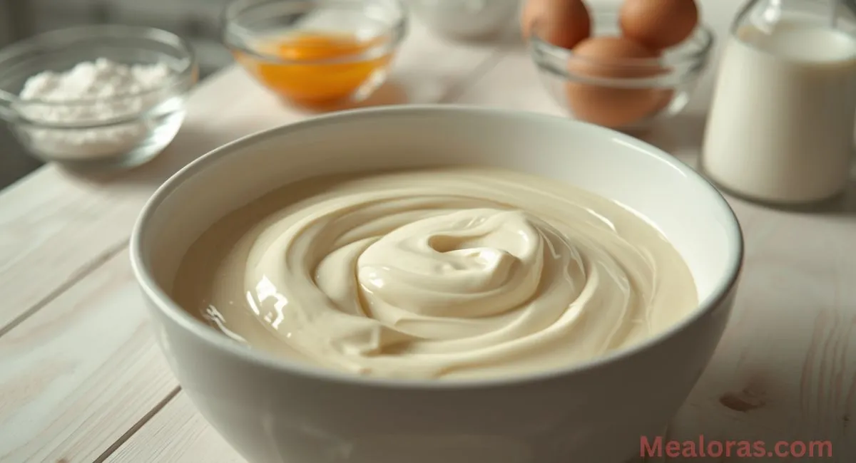 Mixing brown butter, sugar, eggs, flour, and sour cream to make French Butter Cake batter