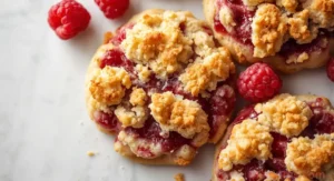 Soft and Buttery Raspberry Crumble Cookies with Golden Topping