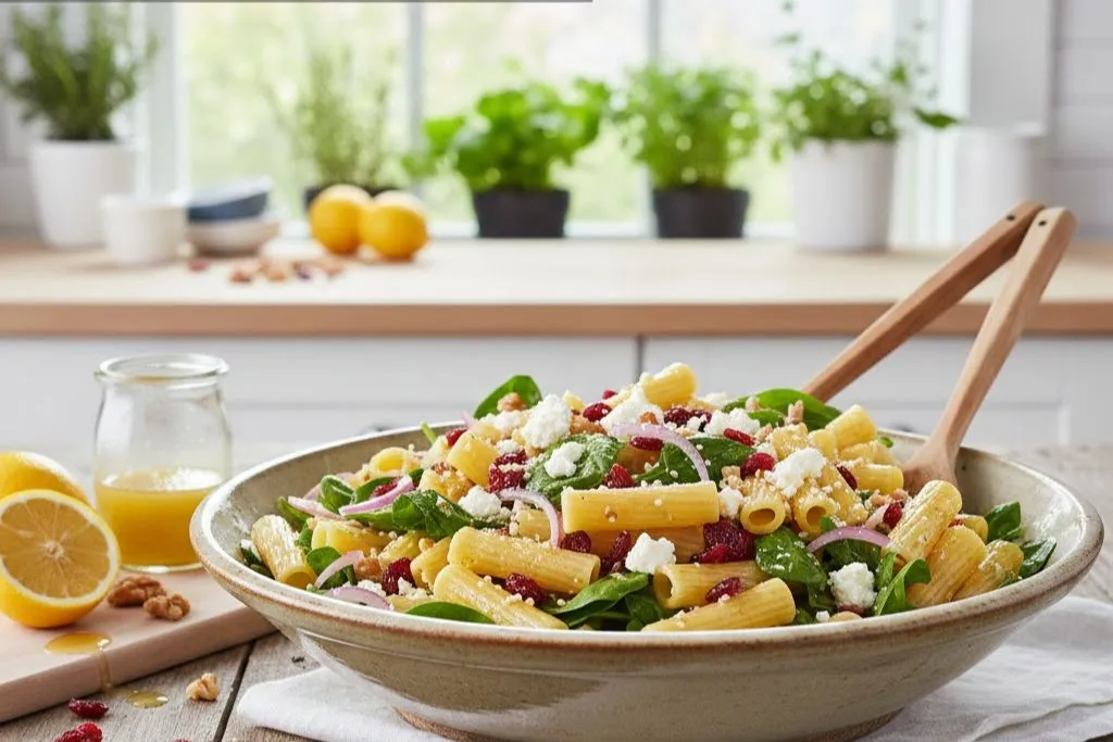 Toss and Serve Feta & Cranberry Rigatoni Salad with Lemon Vinaigrette