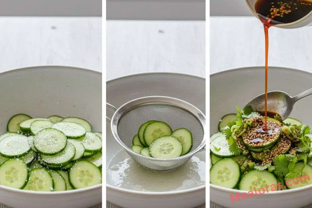Asian cucumber salad garnished with extra green onions and cilantro for a fresh variation