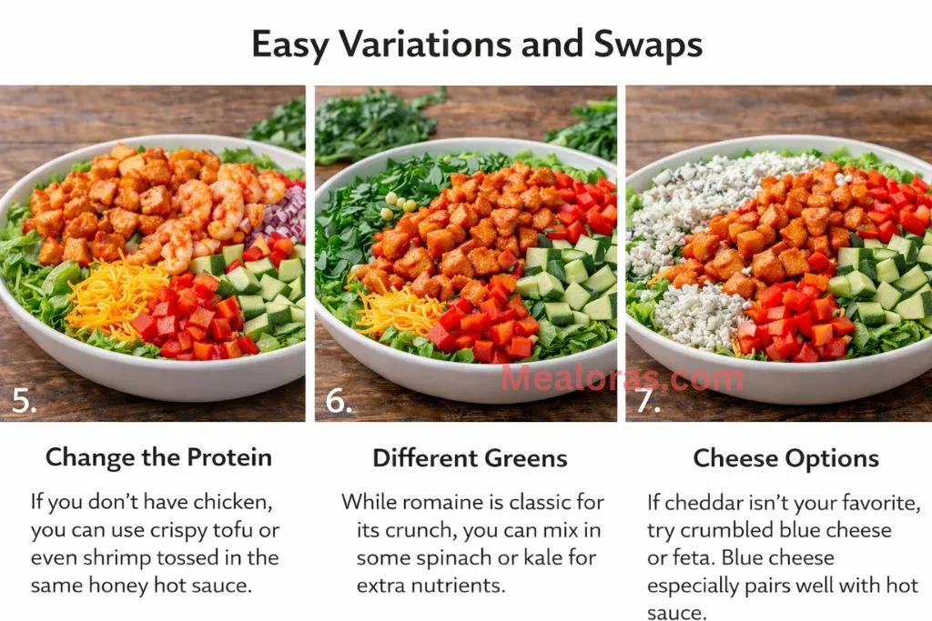 Honey Hot Chicken Salad topped with extra cheese and different vegetable toppings