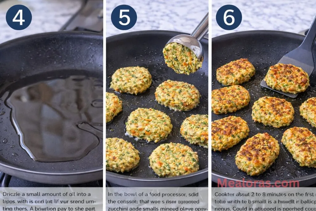 Handheld chickpea nuggets browning in a hot skillet until golden and crispy