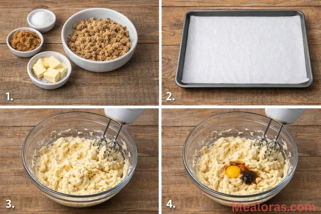 A metal mixing bowl showing the process of creaming butter and sugar together for a smooth cookie base