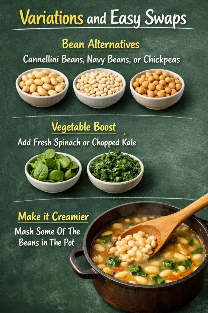 ham and bean soup featuring added leafy greens like kale and diced potatoes