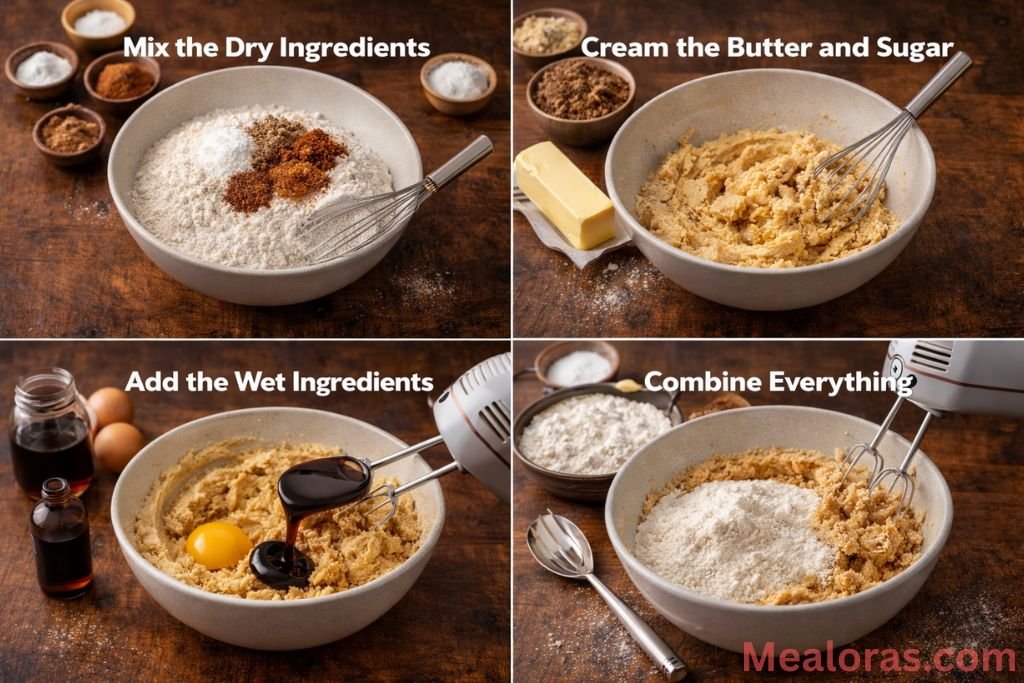 Mixing butter, sugar, and spices in a large glass bowl with an electric mixer