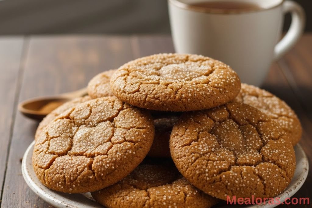 bitten gingerbread cookie next to a glass of cold milk