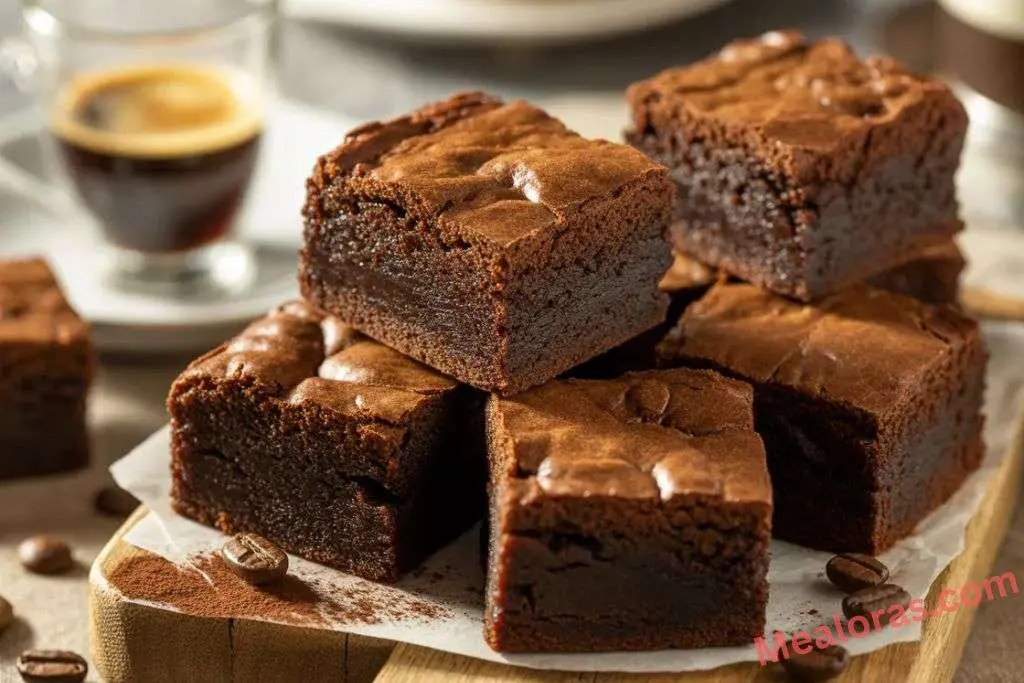fudgy brown butter espresso brownies with a crackly top and melted chocolate chips