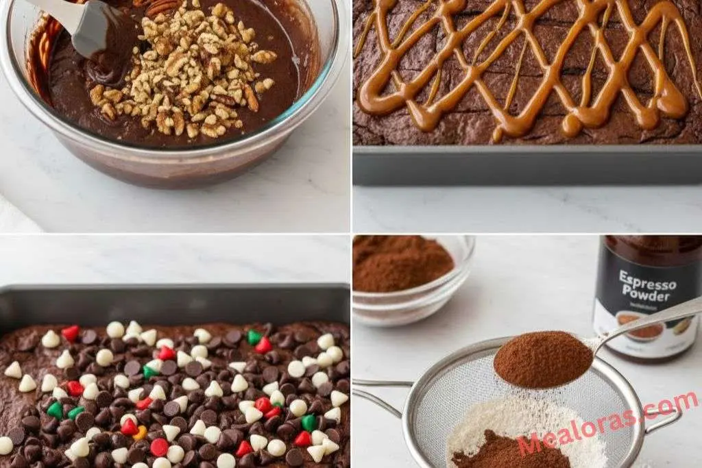 Fudgy brownies topped with crushed walnuts and extra chocolate chips before going into the oven