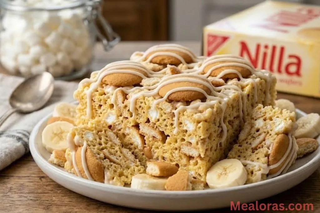 The ultimate dessert mashup! These Banana Pudding Rice Krispie Treats are chewy, crunchy, and full of flavor