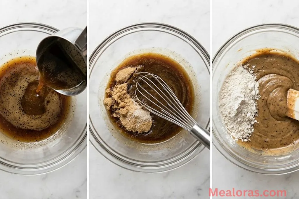 Process of browning butter and mixing wet and dry cookie ingredients